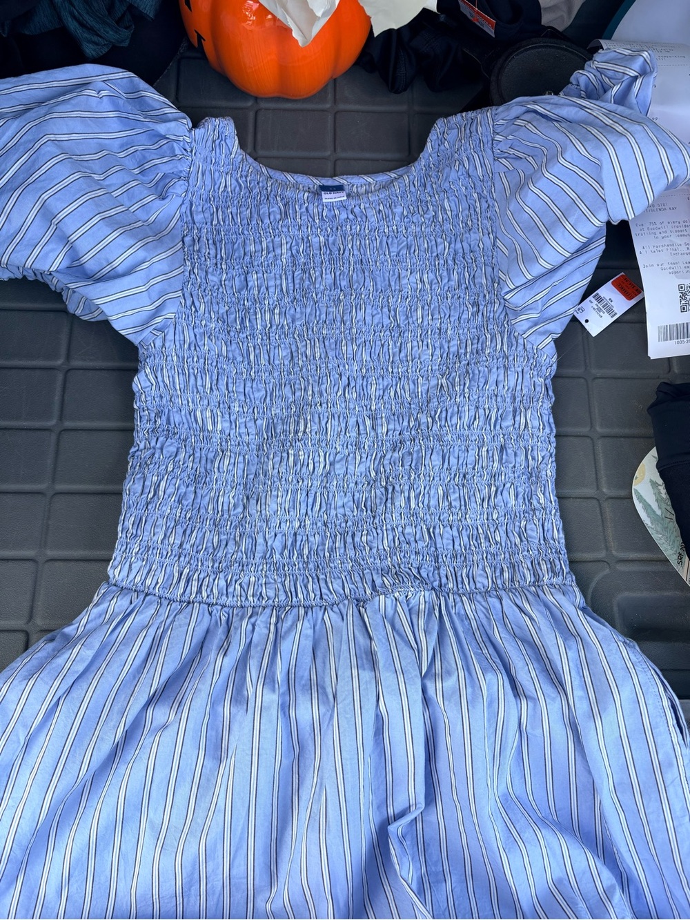 Old Navy Light Blue and White Striped Smocked Dress